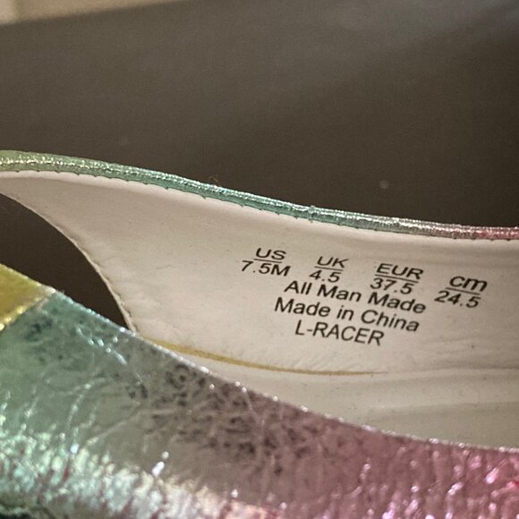 Franco Sarto Racer Slingback Block Heel Sz 7.5M Metallic Pink Blue Green Rainbow - Picture 6 of 16